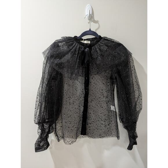 Serpil Sheer Shimmer Velvet Trim Blouse NWT - Picture 1 of 5
